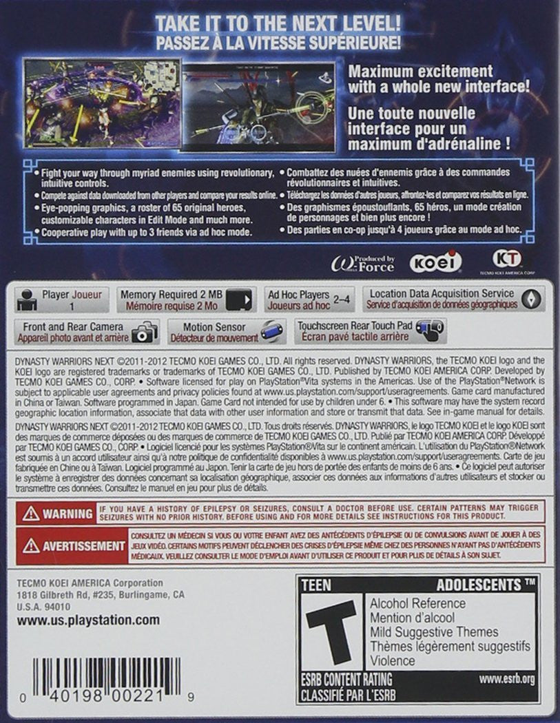 Dynasty Warriors: Next [Sony PS Vita] Sony PS Vita Video Game Koei Tecmo   