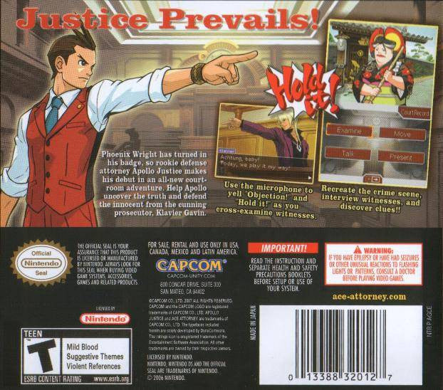 Apollo Justice: Ace Attorney [Nintendo DS DSi] Nintendo DS DSi Video Game Capcom   