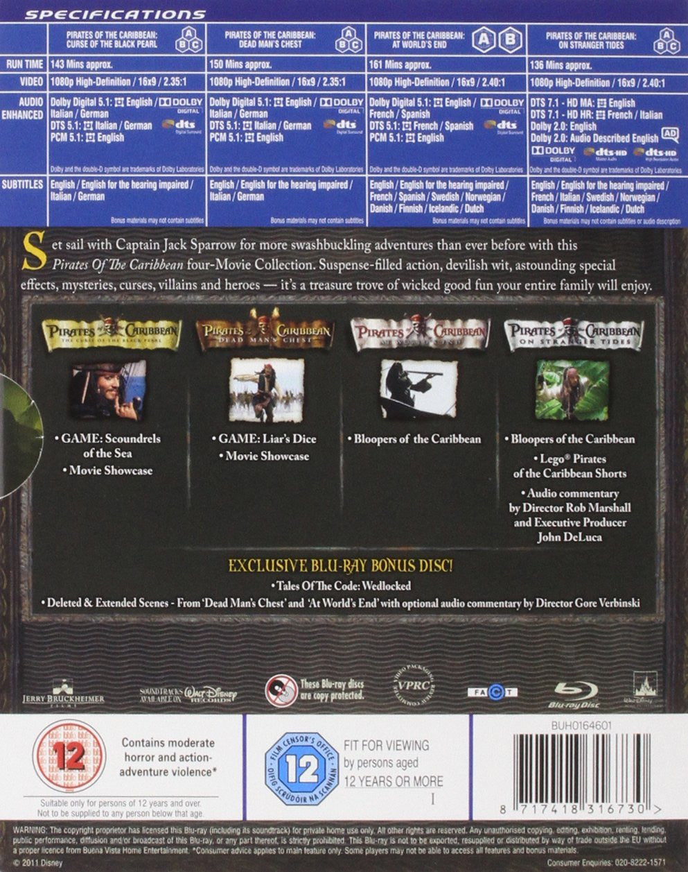 Pirates of the Caribbean: Four-Movie Collection [Blu-Ray Box Set] DVDs & Blu-Rays Disney   