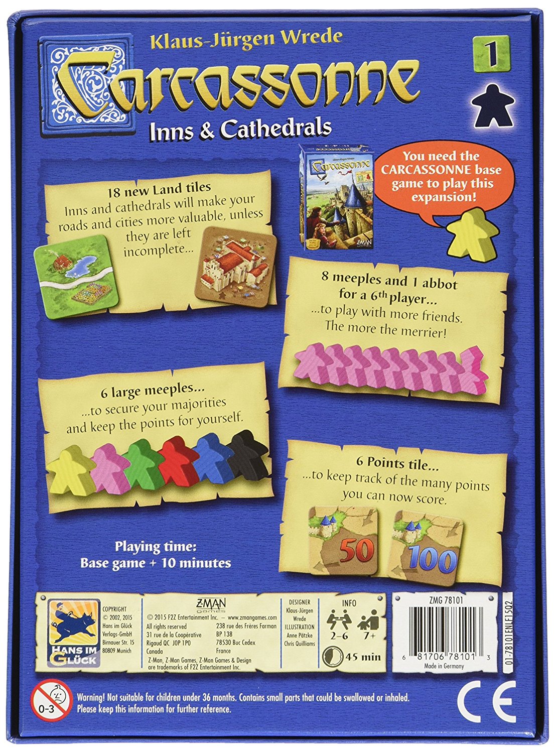 Carcassonne: Expansion 1 – Inns & Cathedrals [Board Game, 2-6 Players] Board Game Z-Man Games   