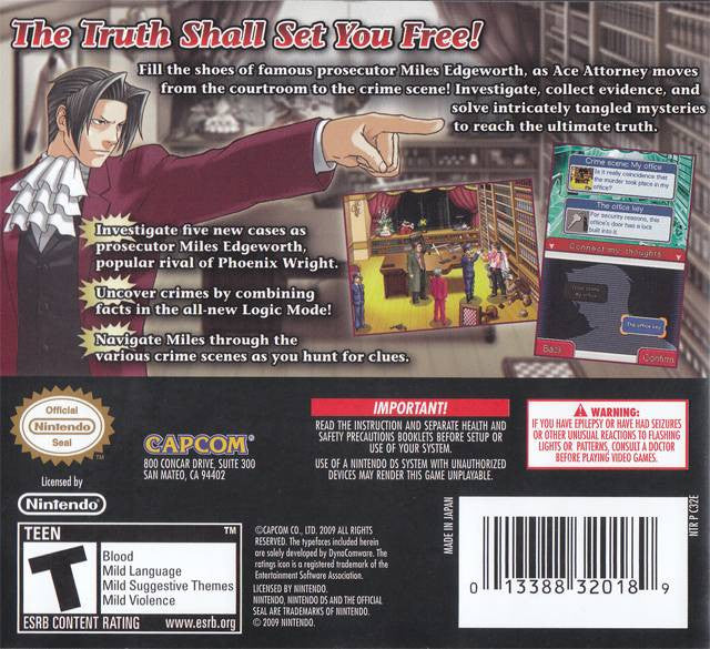 Ace Attorney Investigations: Miles Edgeworth [Nintendo DS DSi] Nintendo DS DSi Video Game Capcom   