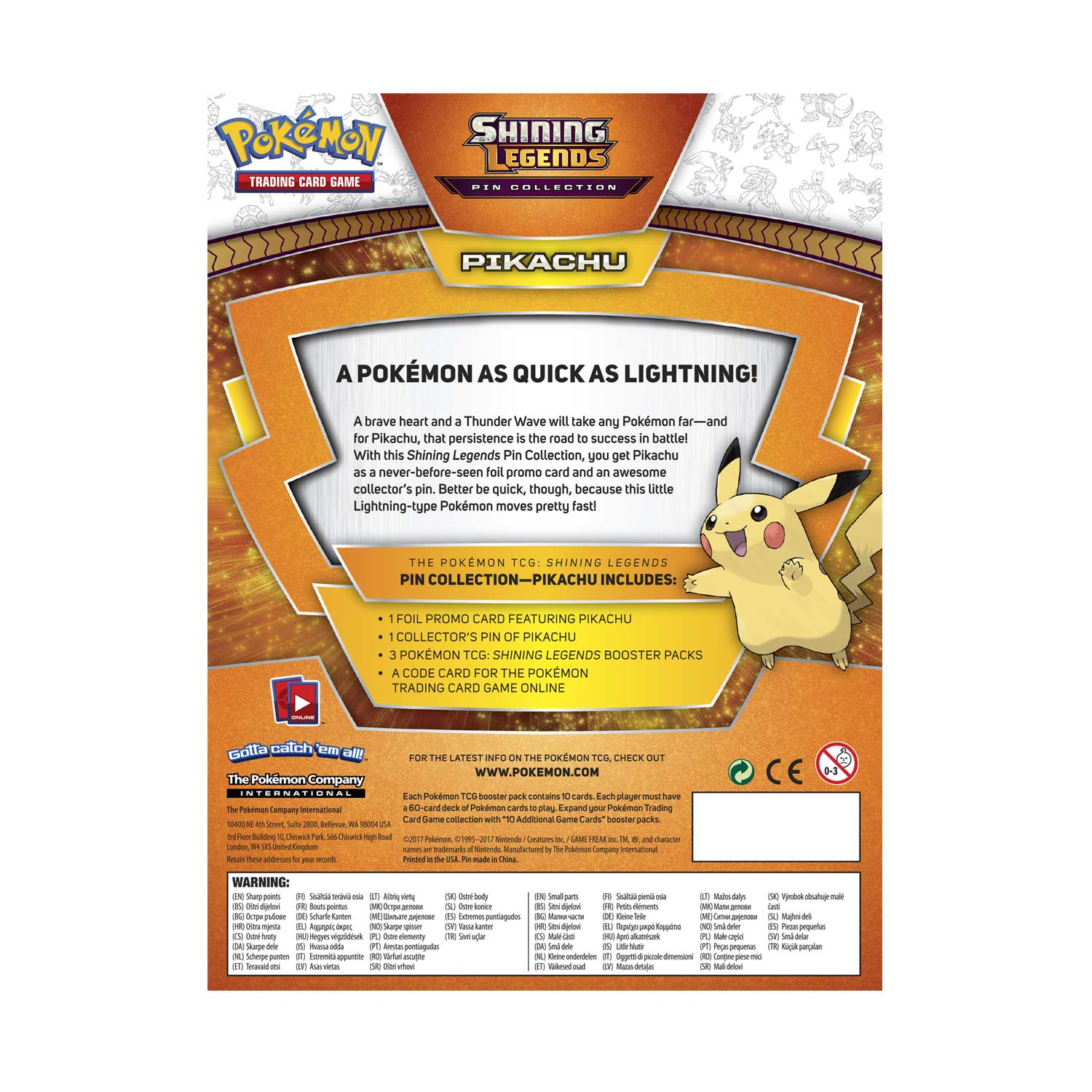 Pokemon TCG: Shining Legends Pin Collection - Pikachu Card Game Pokemon   