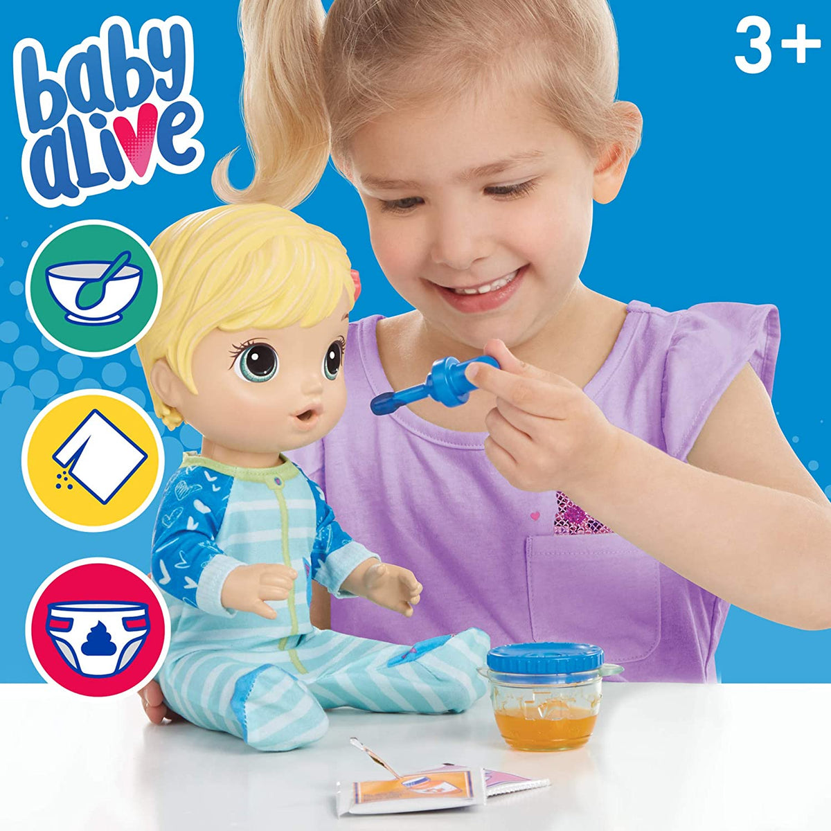 Baby Alive Mix My Medicine Baby Doll, Blonde Hair, Kitty-Cat Pajamas Toys & Games Hasbro