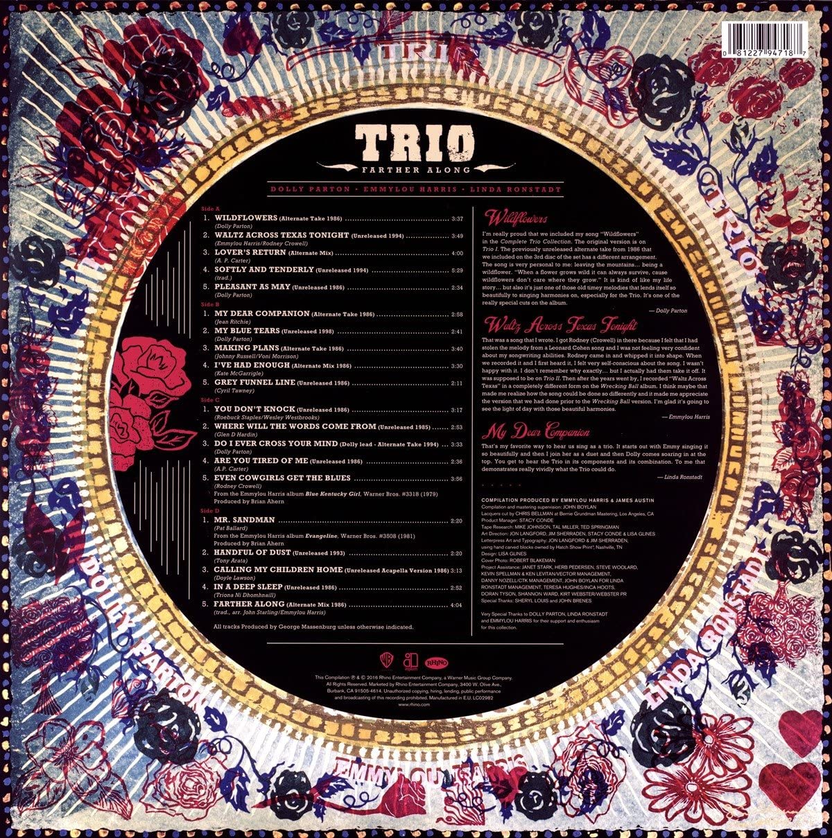 Dolly Parton, Emmylou Harris, Linda Ronstadt - Trio: Farther Along [Audio Vinyl] Audio CD/Vinyl Rhino Records   