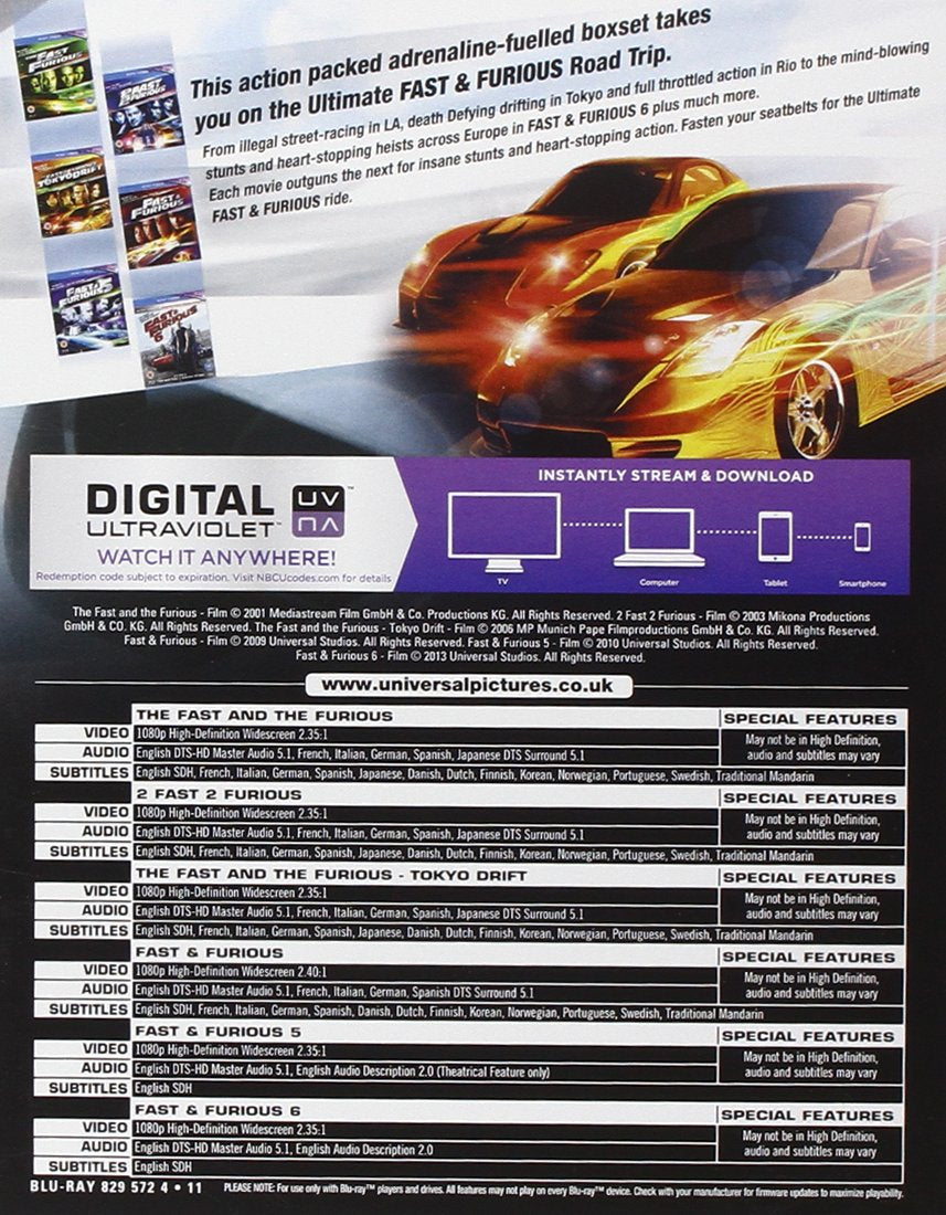 Fast & Furious: 6 Movie Collection [Blu-Ray Box Set] DVDs & Blu-Rays Universal Pictures   