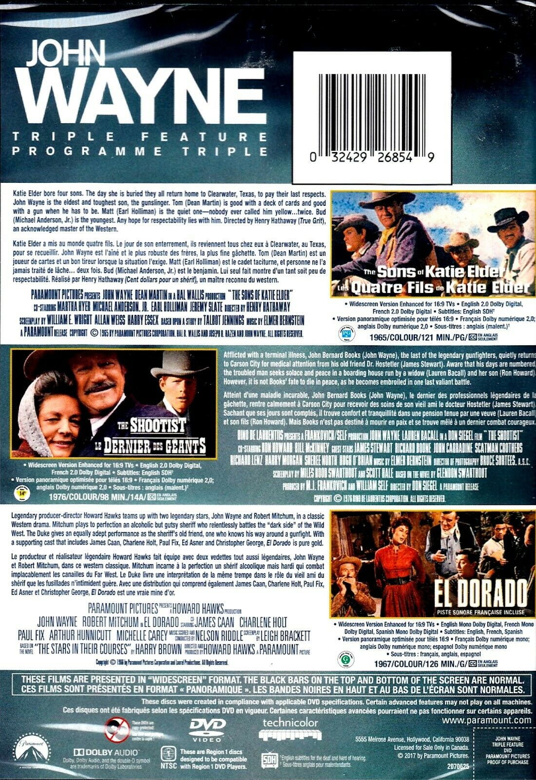 John Wayne Triple Feature: The Sons Of Katie Elder / The Shootist / El Dorado [DVD Box Set] DVDs & Blu-Rays Warner Bros.   