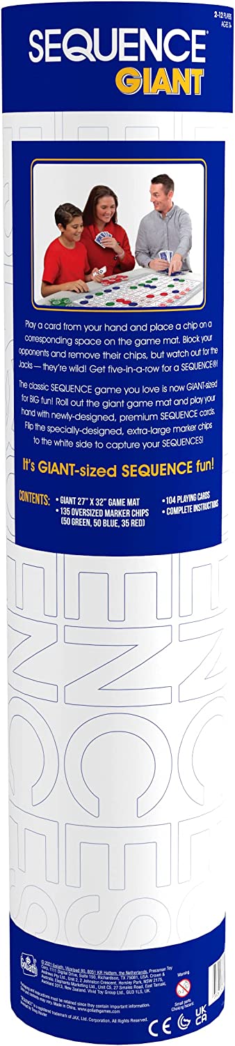 Jumbo Sequence Game - Tube Edition with Cushioned Mat, Cards and Chips [2-12 Players] Board Game Jax