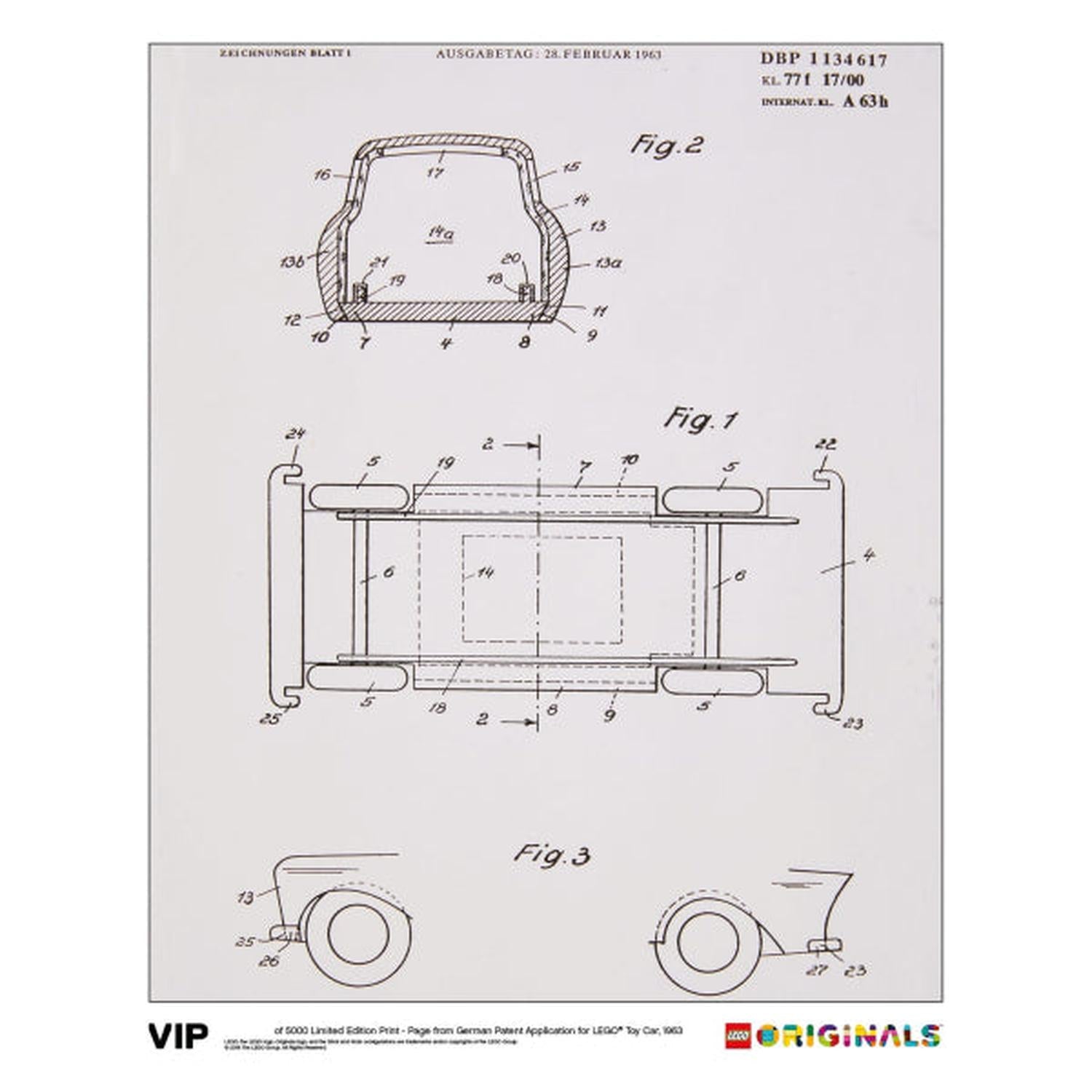 LEGO Originals: German Patent LEGO Toy Car 1963 - Limited Edition Print [LEGO, #5006006] LEGO LEGO   