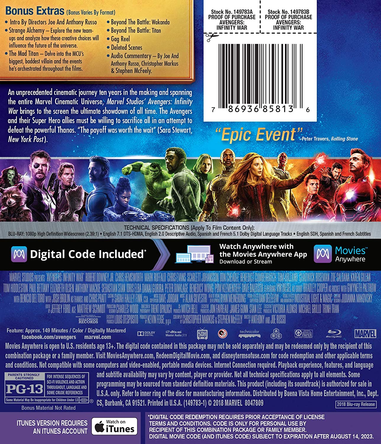 Marvel's Avengers: Infinity War [Blu-ray + Digital] DVDs & Blu-Rays Marvel   