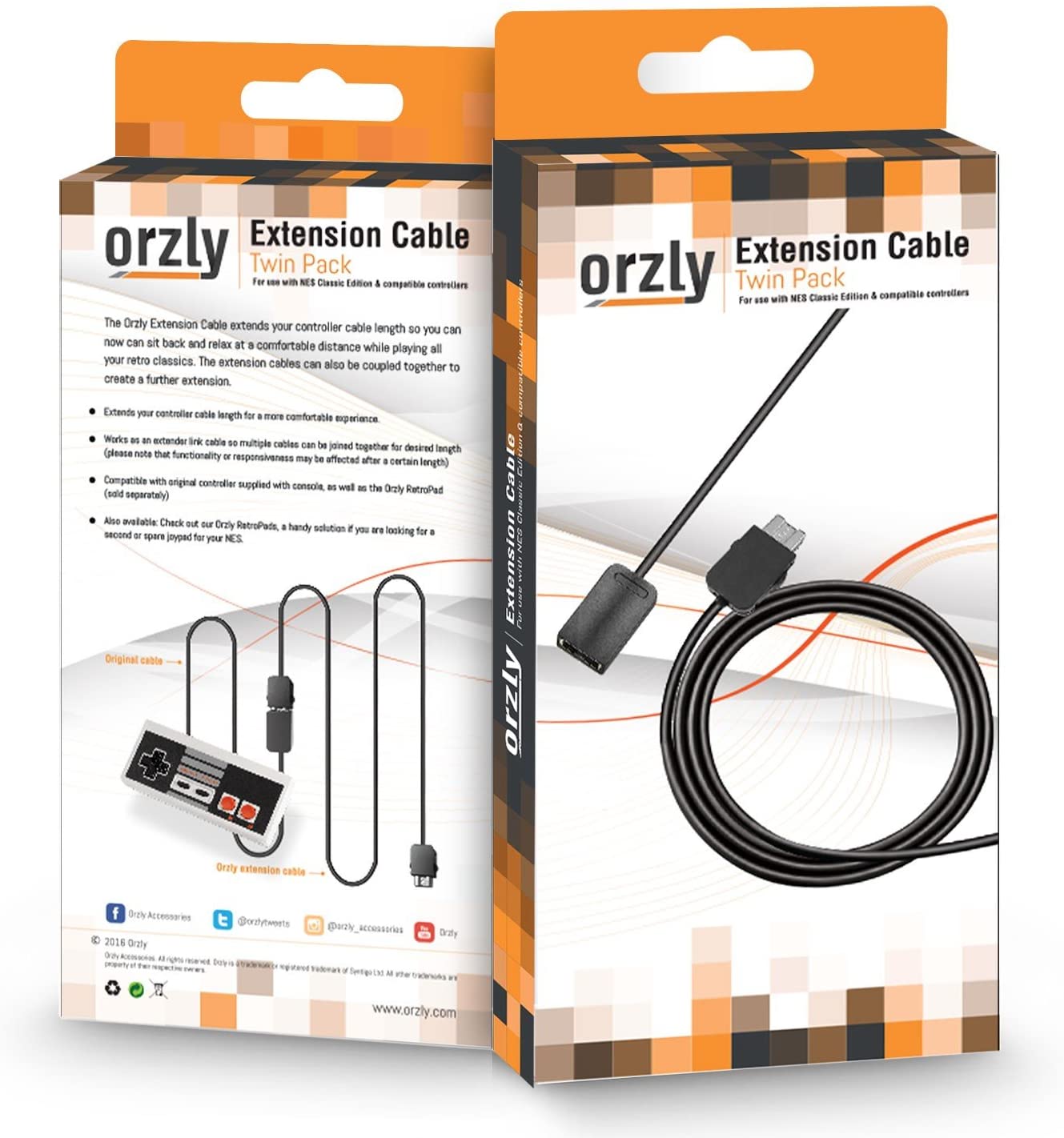 Orzly NES Mini / SNES Mini Controller Extension Cable Twin Pack - 6FT/1.8M [Retro Accessory] Retro Accessories Orzly   