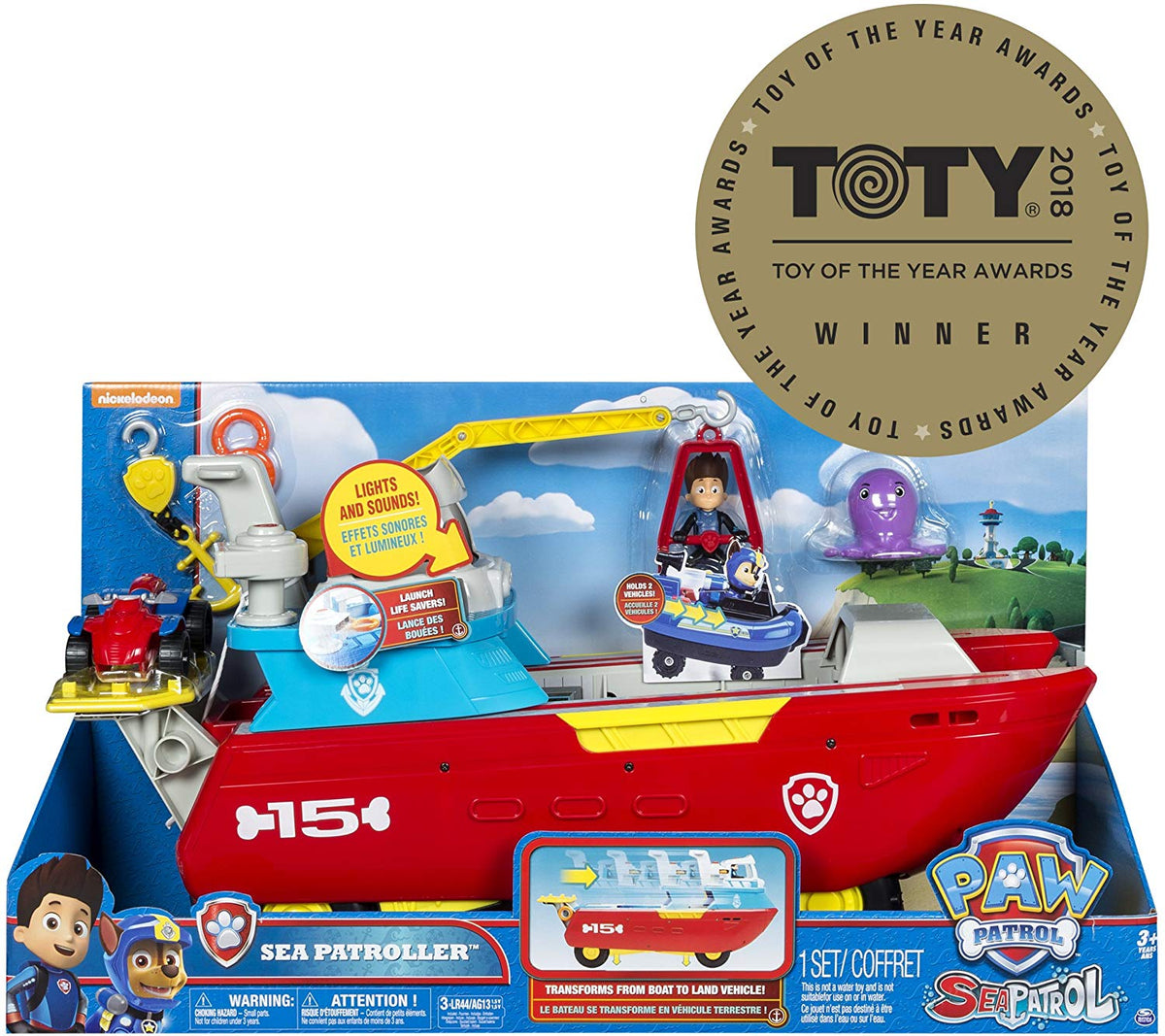 PAW Patrol Sea Patrol: Sea Patroller Transforming Vehicle w/ Lights & Sounds Toys & Games Spin Master
