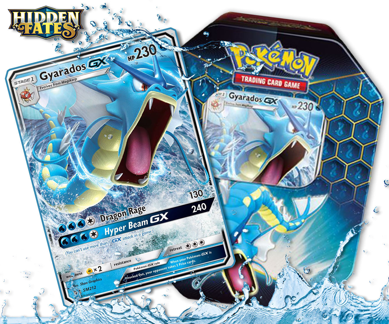 Pokemon TCG: Sun & Moon - Hidden Fates Tin (Gyarados GX) Card Game Pokemon