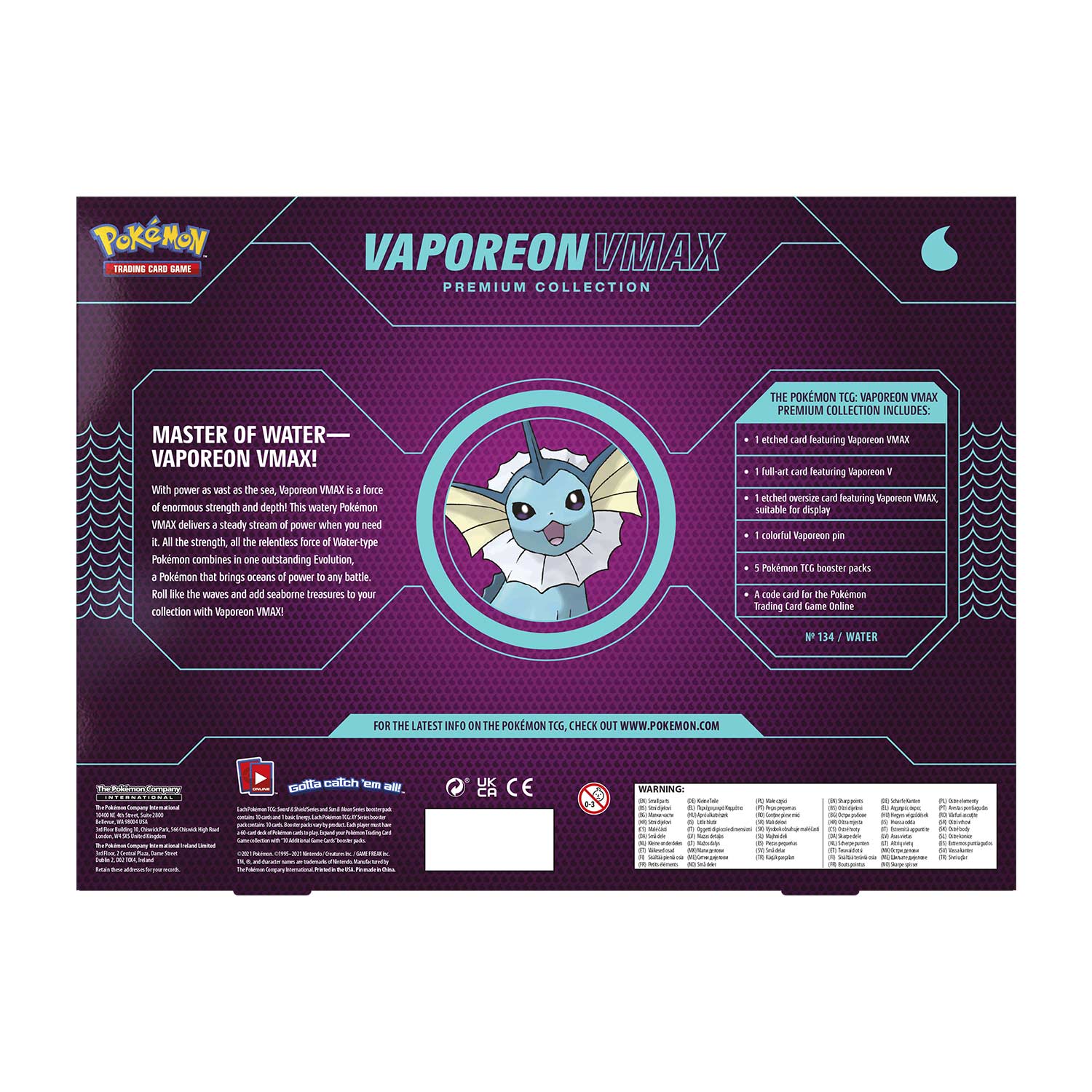 Pokemon TCG: Eevee Evolutions Vaporeon VMAX Premium Collection Card Game Pokemon   